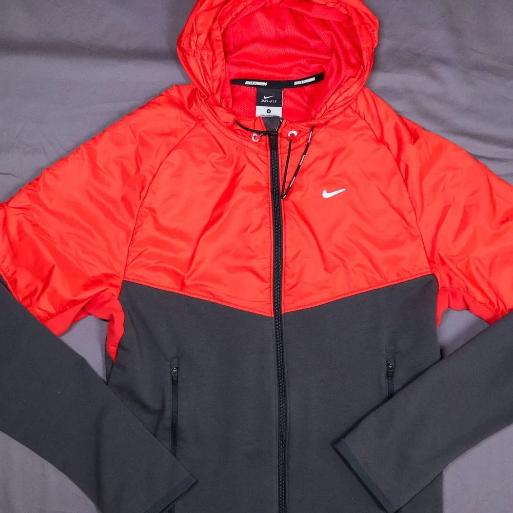 Nike Running Dri-FIT Hybrid Windbreaker Fleece Hooded Jacket Red Reflective S